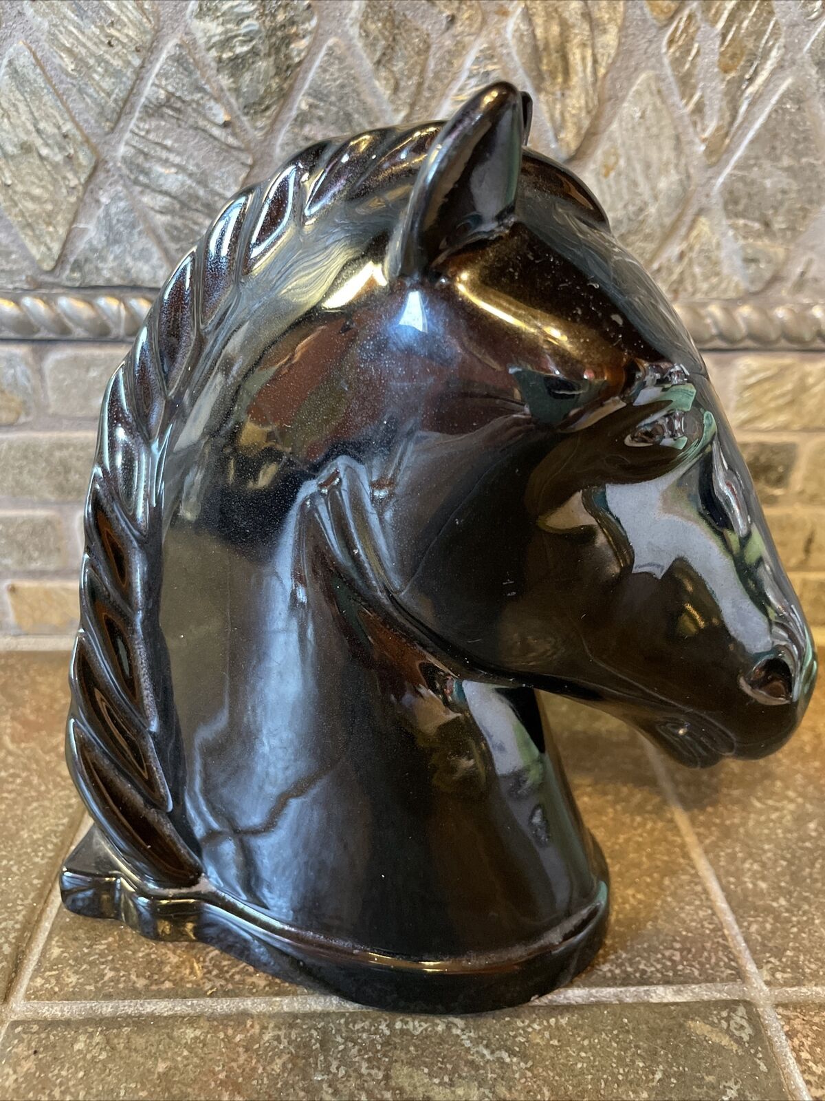 Vintage Abingdon Pottery Horse Head Bookend Black