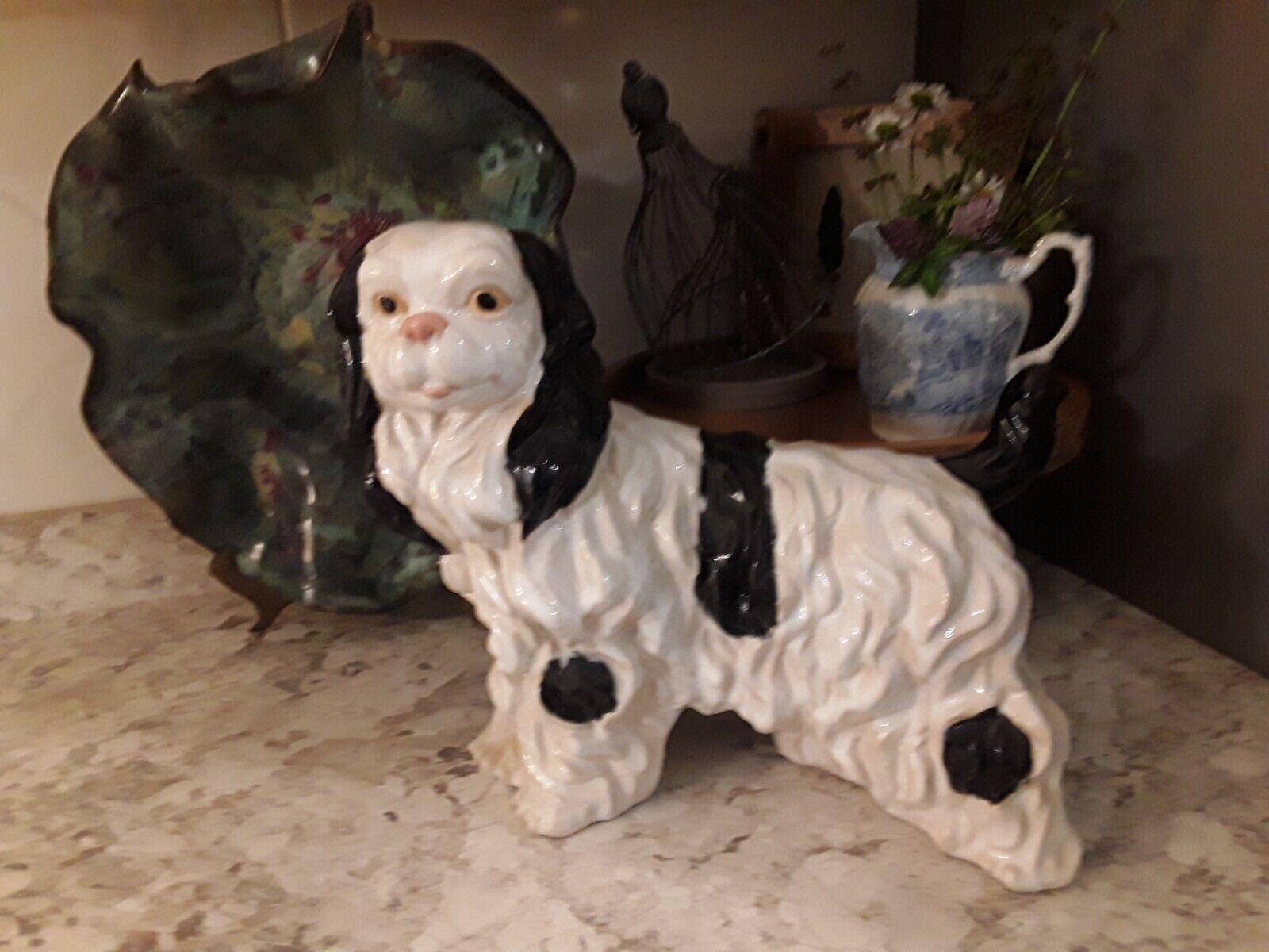 Rare vintage cavalier King Charles Spaniel Staffordshire by Sadek porcelain dog