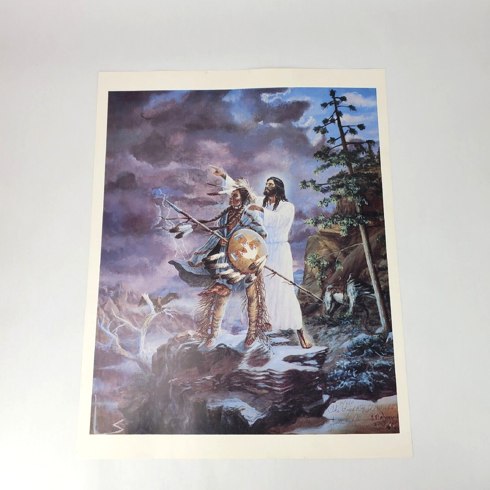 Vintage SP Nava Ha Jesus with Native American Signed Print 70/650 LDS Mormon
