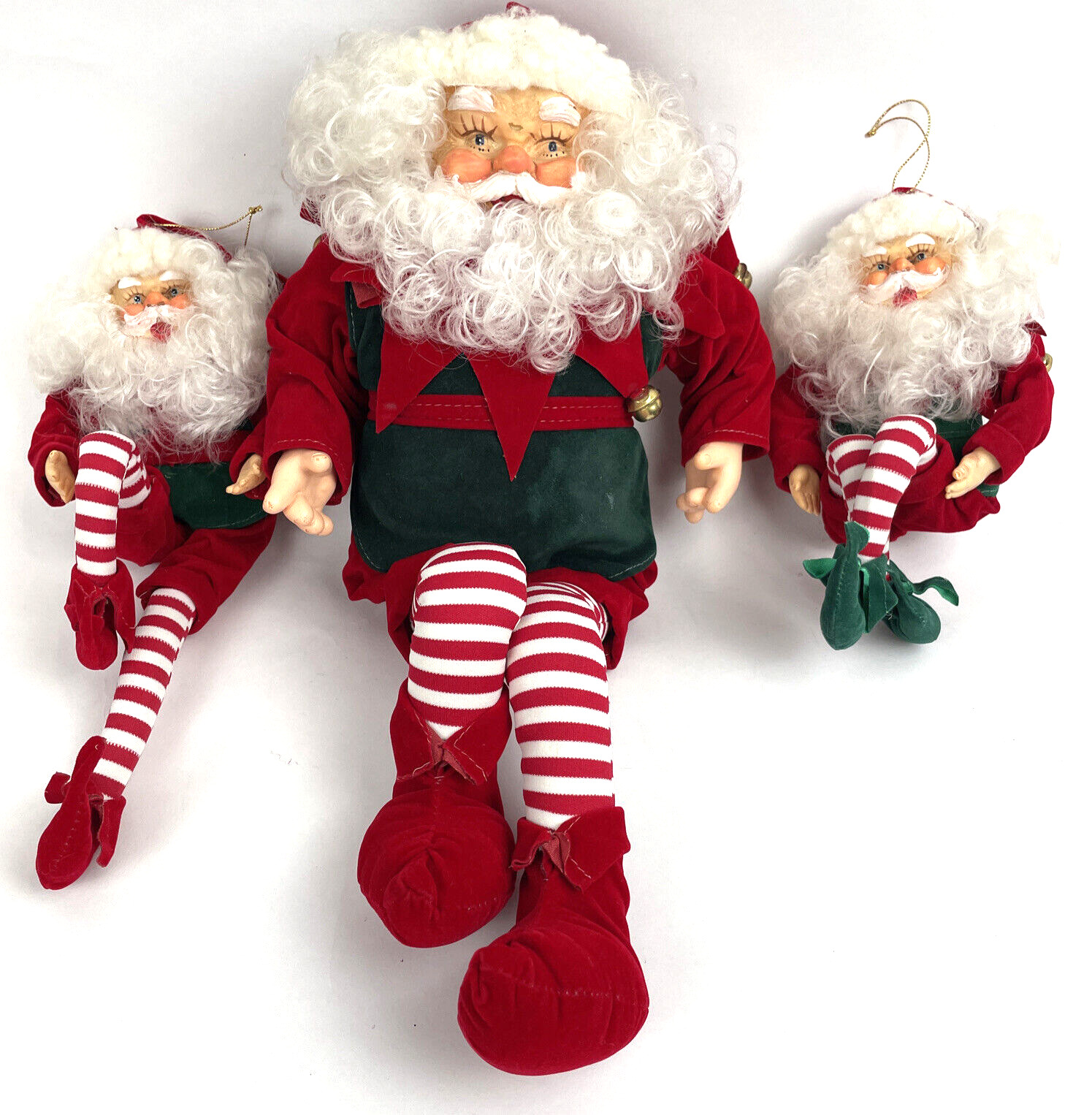 Vintage Santa Elf Shelf Sitter Large Poseable Rubber Face Plush Christmas Lot 3