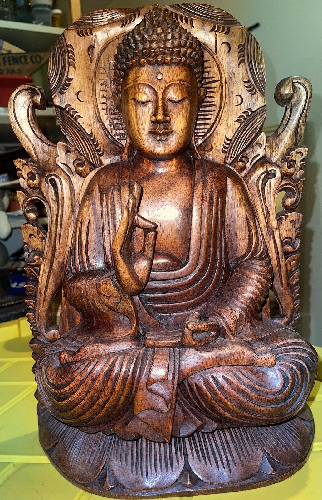 Beautiful Buddha, Bodhisattva, 17in Hand Carved Teak Wood Buddha Decor