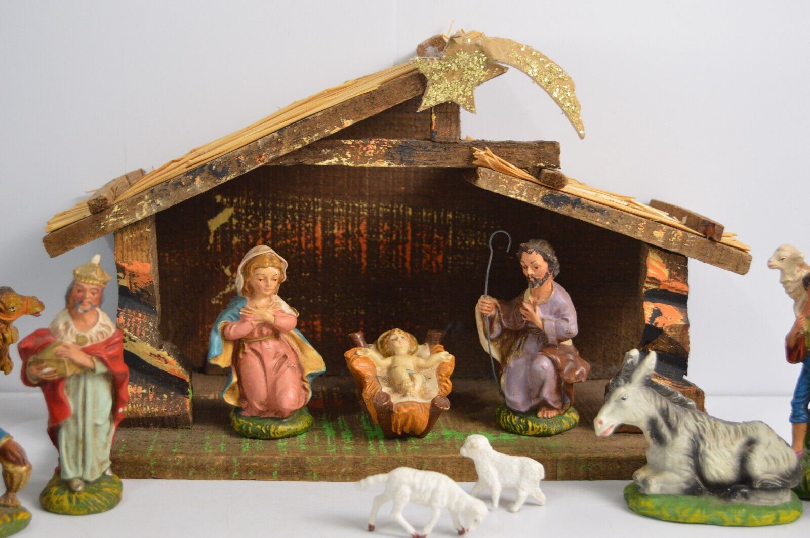Vintage Nativity Set Made in Italy Wooden Barn Christmas Home Decor Religious