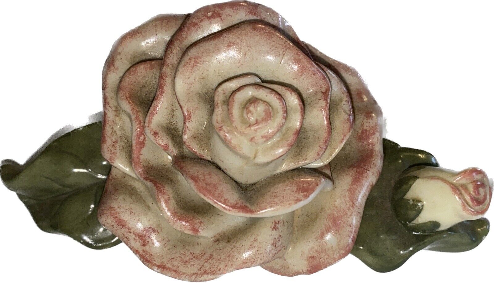Porcelain Sculptured Rose Trinket Dish, Hinged Lid with Butterfly Clasp Vintage