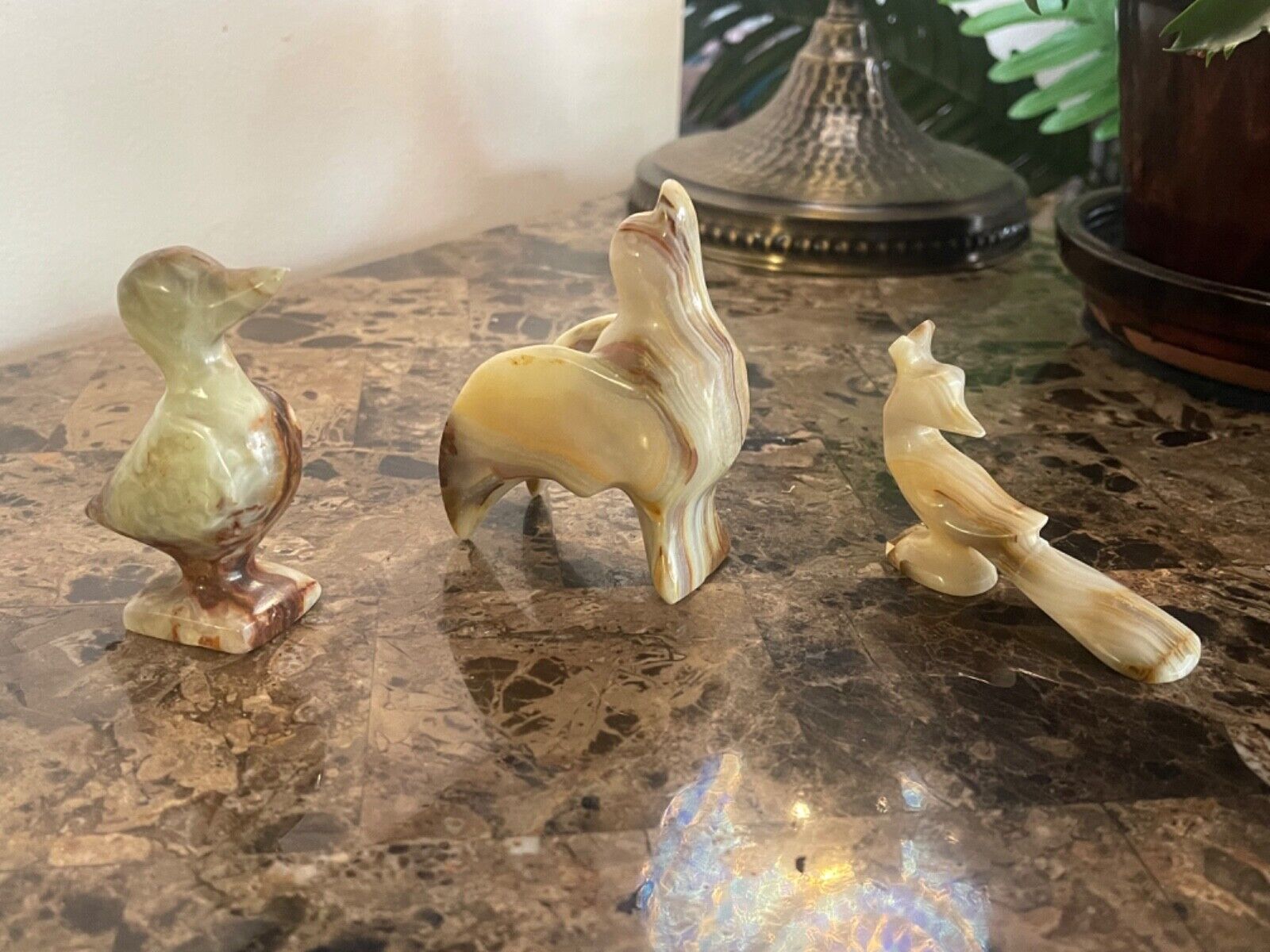 Marble Stone Carved Figurines Lot of 3 (dove, peacock and duck)