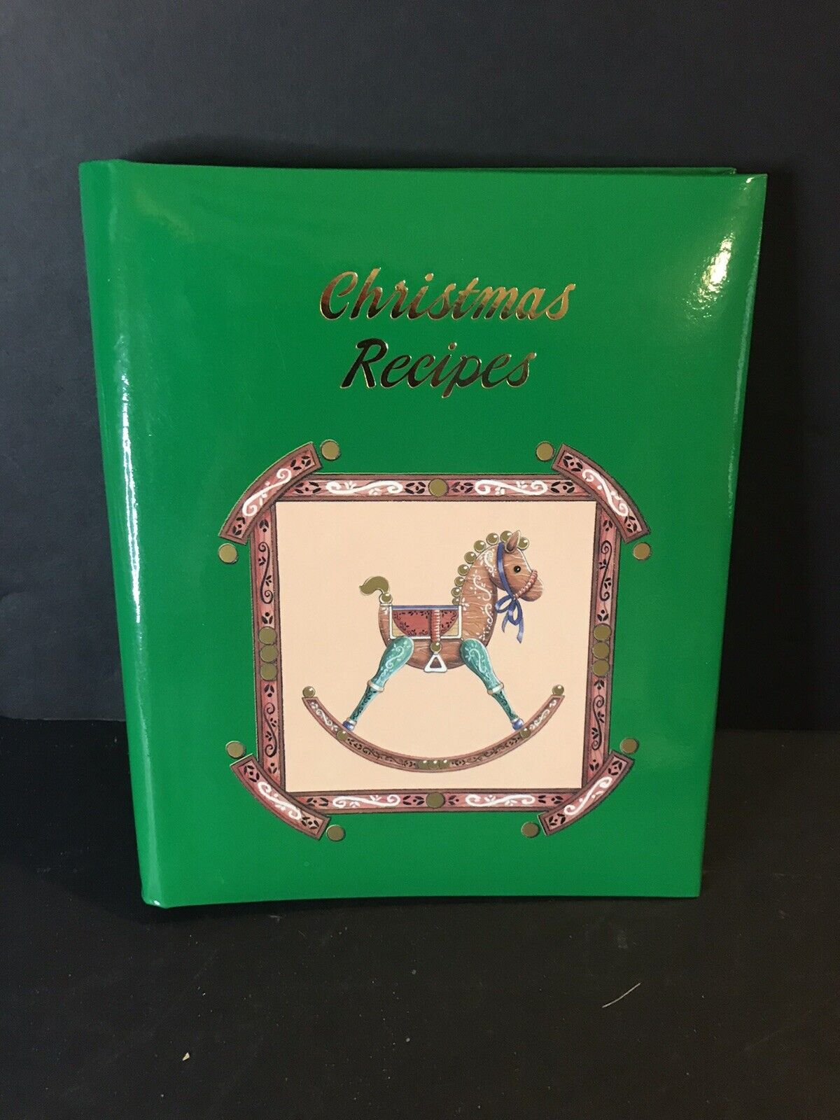 Christmas Recipes Book Vintage 1987 Ensco Imports Blank Green Rocking Horse 5x7