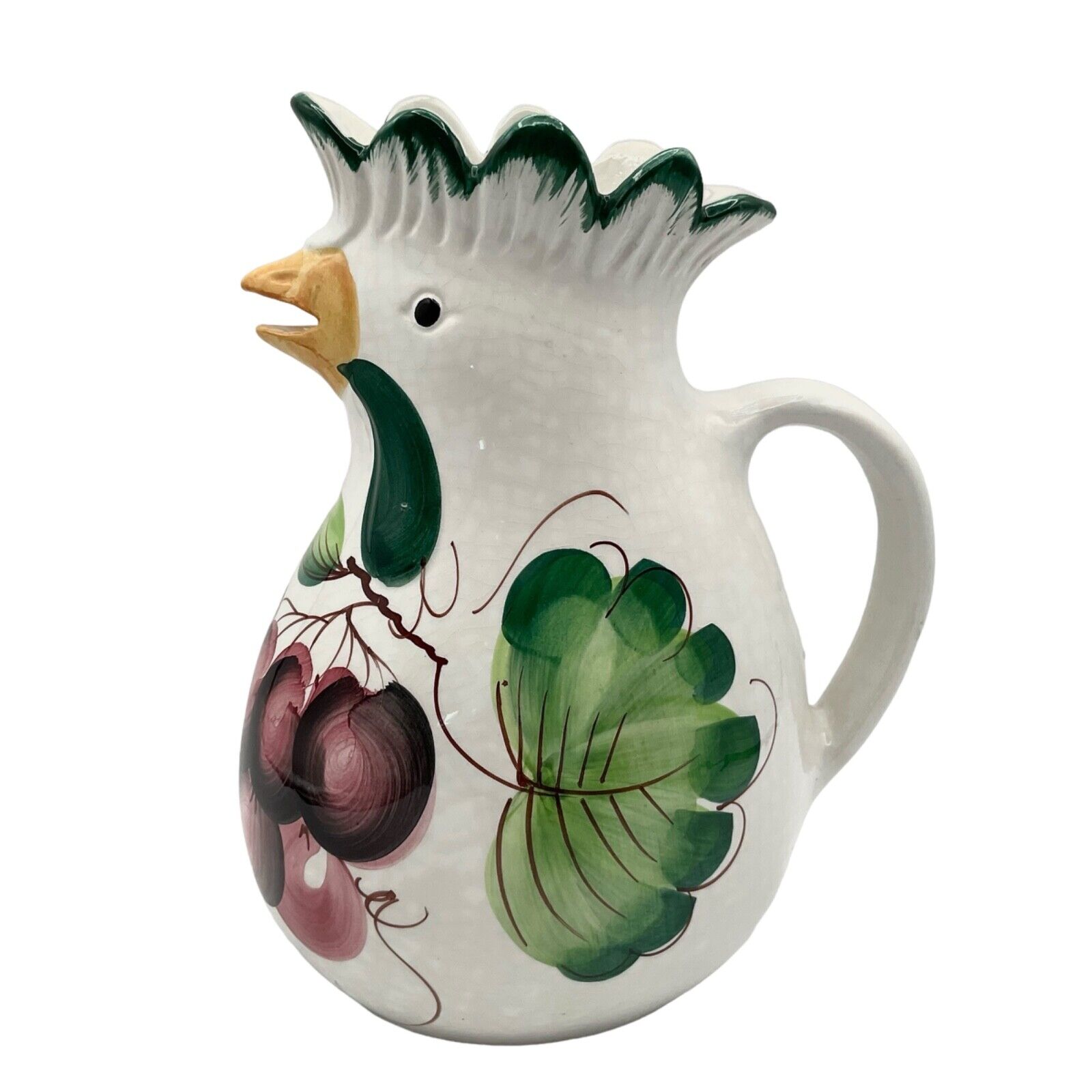 Ceramic Chicken Rooster Water Juice Milk Pitcher Hand Painted Italy 9\