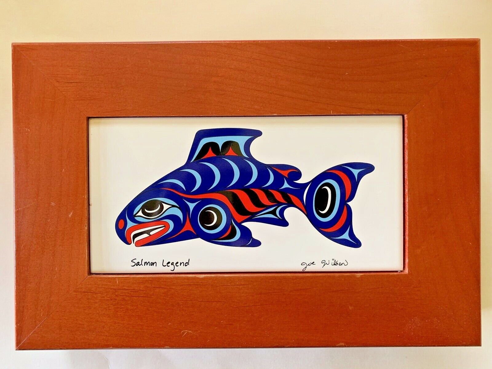 Vintage Salmon Legend Wood and Tile Box By Artist Joe Wilson EUC Tribal Art