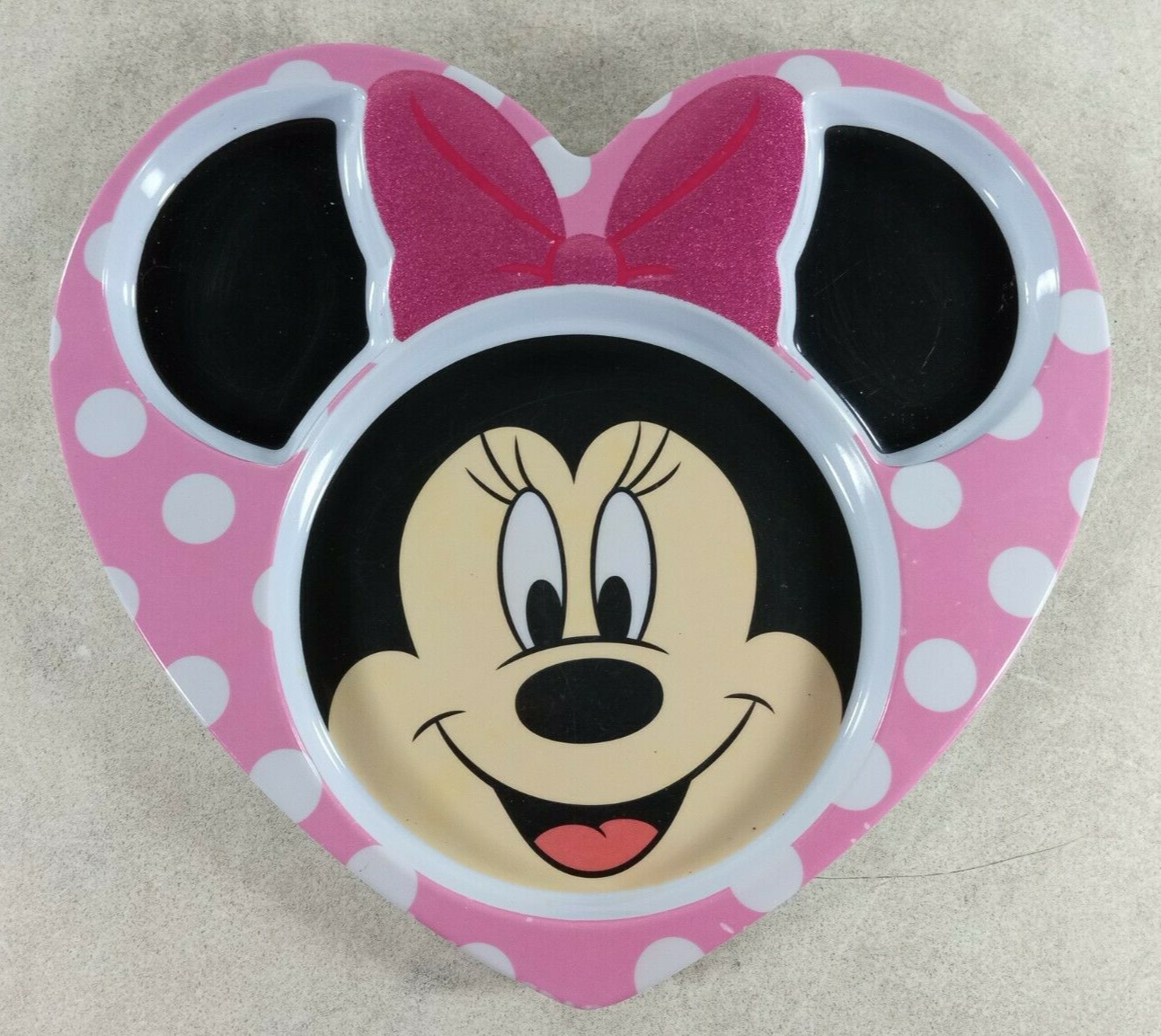 Minnie Mouse Divided Plate Heart Shaped Pink Sparkly Bow 9.5\