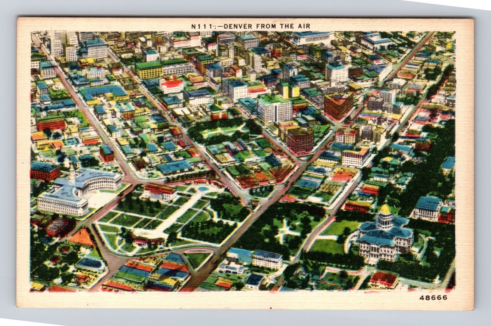 Denver CO-Colorado, Aerial Of Town Area, Antique, Vintage Souvenir Postcard