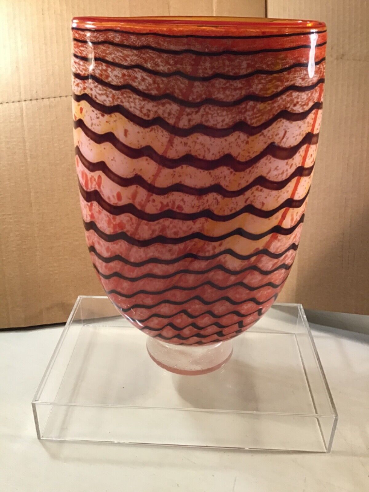 Exquisite Modern Art Glass Vase by Bruce Pizzichillo & Dari Gordon 15” Tall Mint
