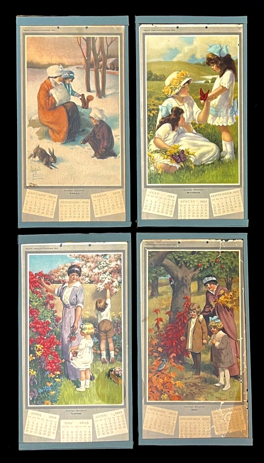 XRARE Antique SWIFT'S PREMIUM 1915 Calendars - Set of 4 - FULL YEAR (#358)