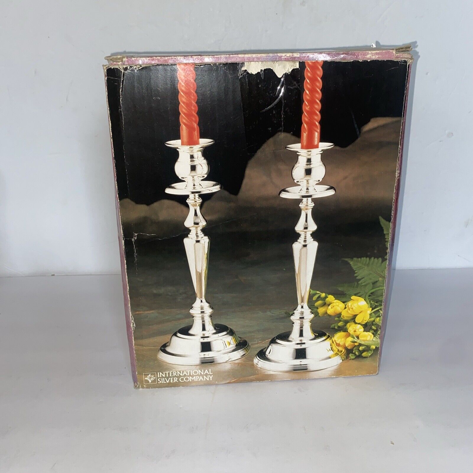 Vtg International Silver Company Silver Plated Candlestick Holder Pair NOS
