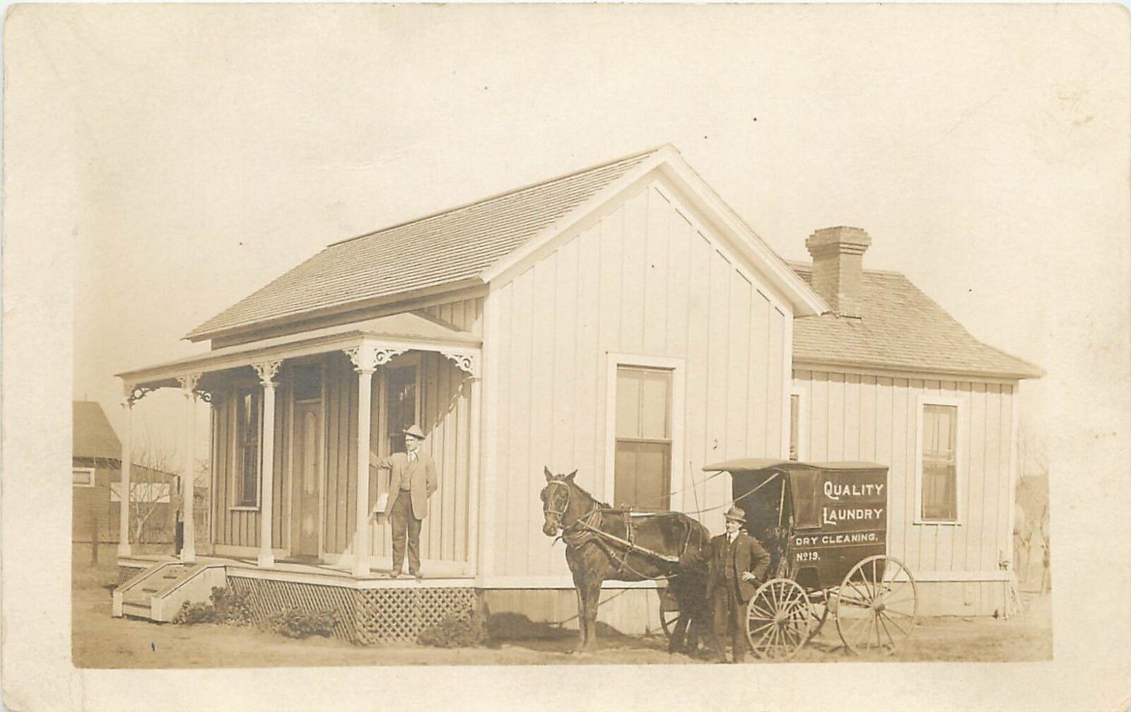 c1907 RPPC Horsedrawn Wagon Quality Laundry & Dry Cleaners, probably Los Angeles