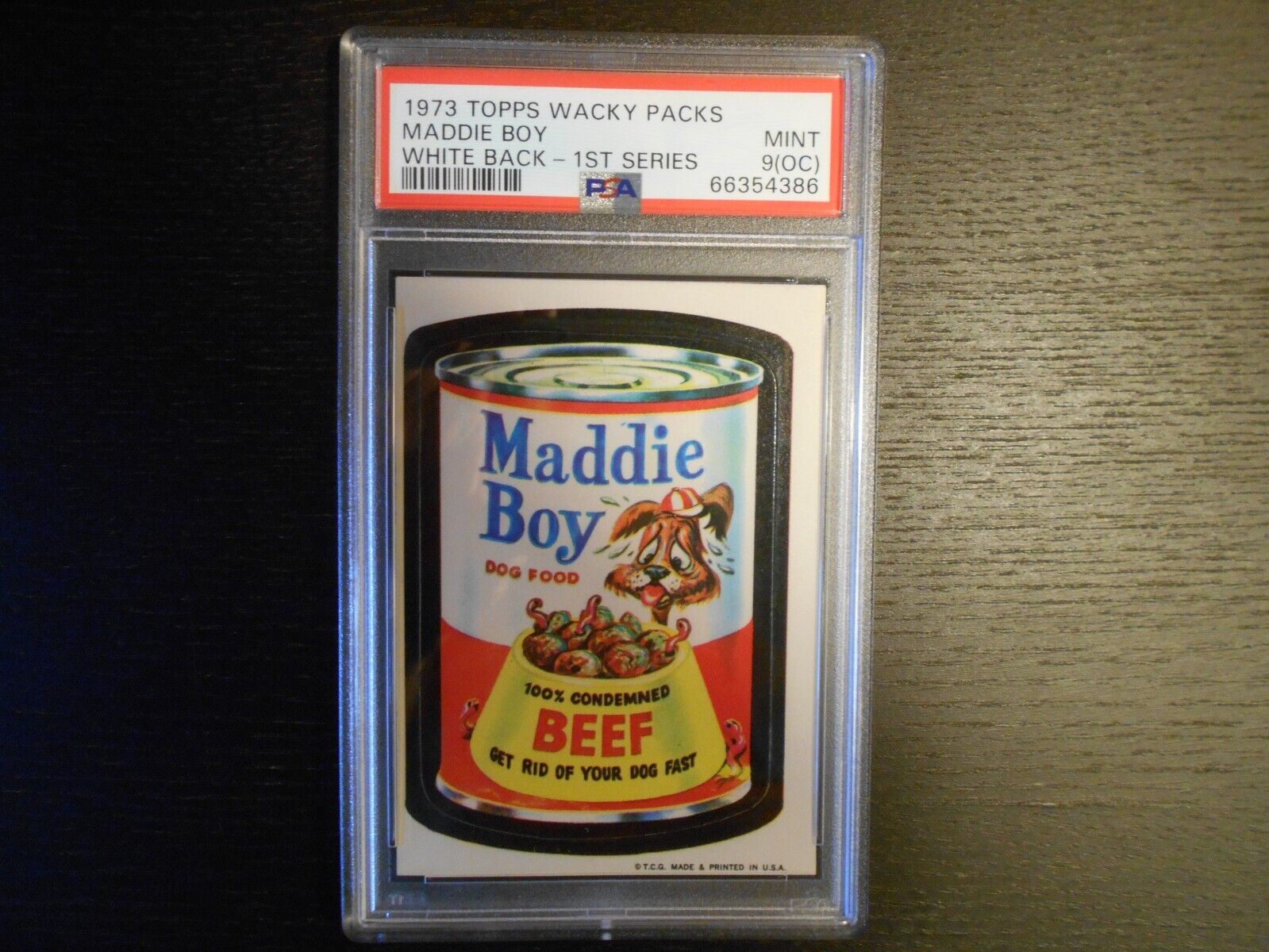 1973 Topps WACKY PACKAGES 1st Series Maddie Boy WHITE Back PSA 9 o/c (MINT) 💎