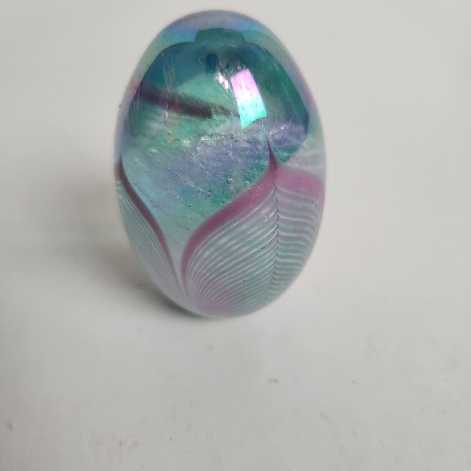 Vintage Egg Shaped Hand Blown Art Glass Paperweight Swirl Galaxy Looking Unique