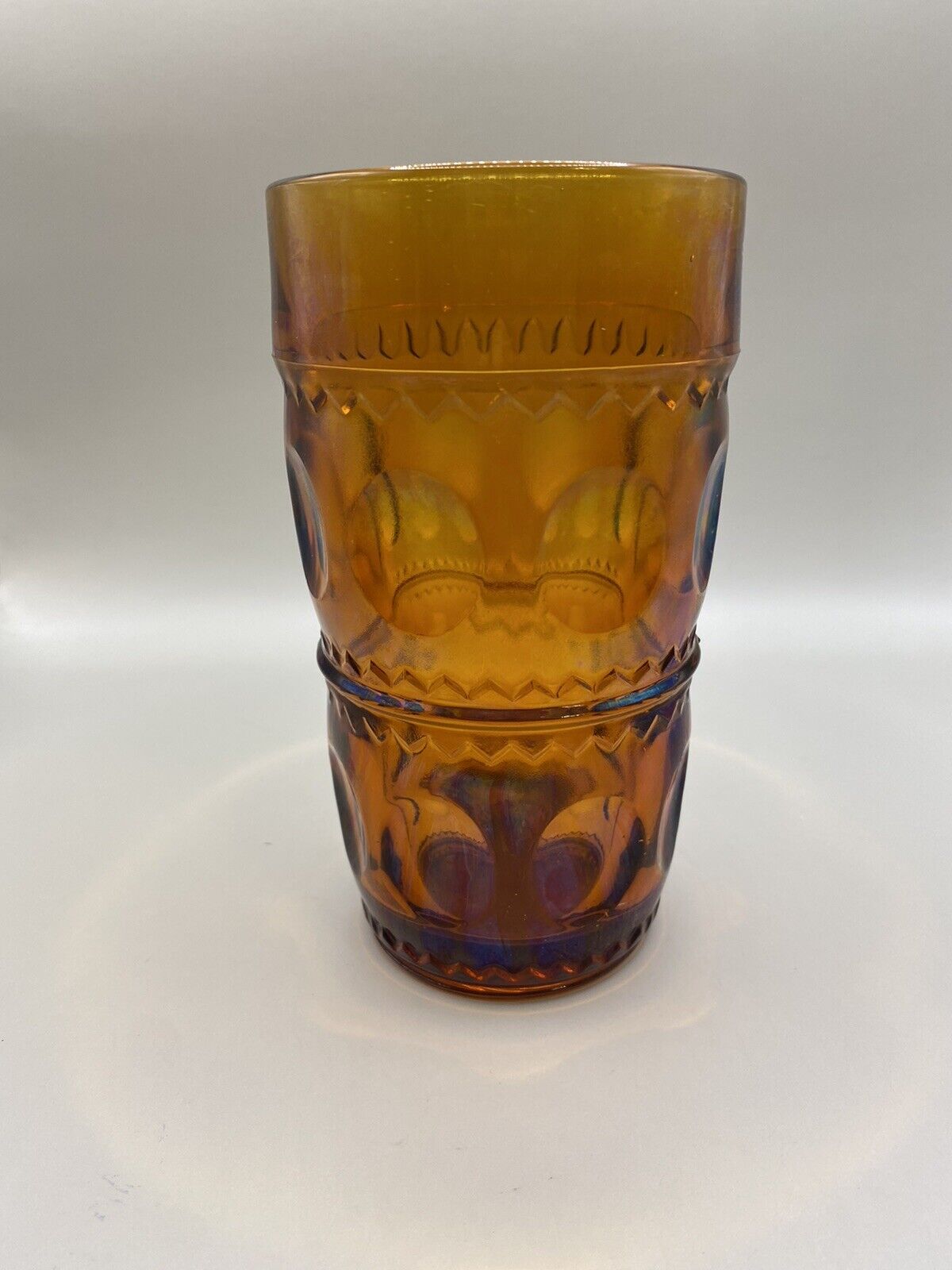 Indiana Glass Kings Crown Amber Glass Thumbprint Drink ware Bar Tall Tumbler EUC