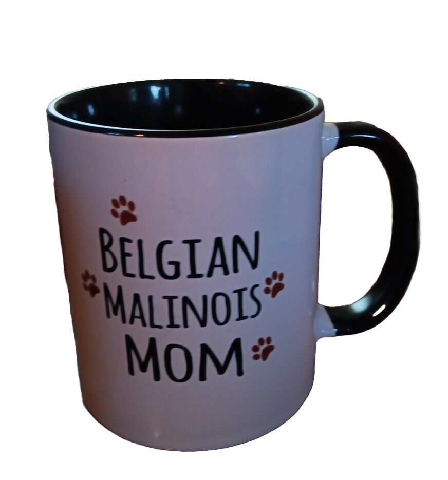 New Belgian Malinois MOM Ceramic Coffee Mug Tea Cup Paw Prints Black on White 