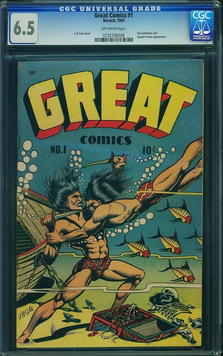 Great Comics 1 CGC 6.5 RARE NON-VARIANT L.B. Cole 1945 Capt. Power 1945 Novack💀