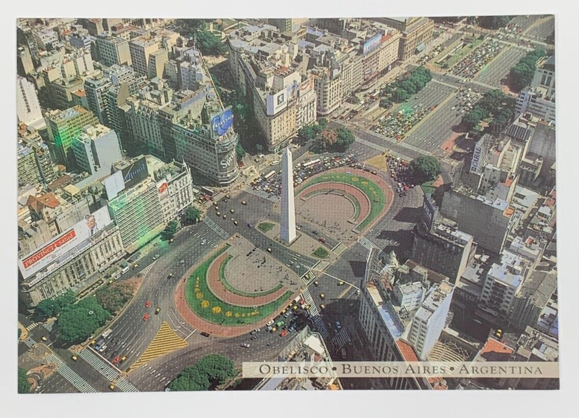 Aerial View Obelisk and Plaza de la Republica Buenos Aires Argentina Postcard