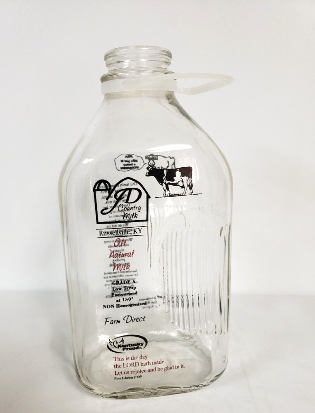 2009 First Edition Glass Milk Bottle JD Country Milk Kentucky half gallon