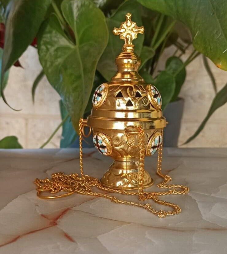 Burner Incense Brass Orthodox Hanging Or Stand Crosses On Side Hand Made Blessed