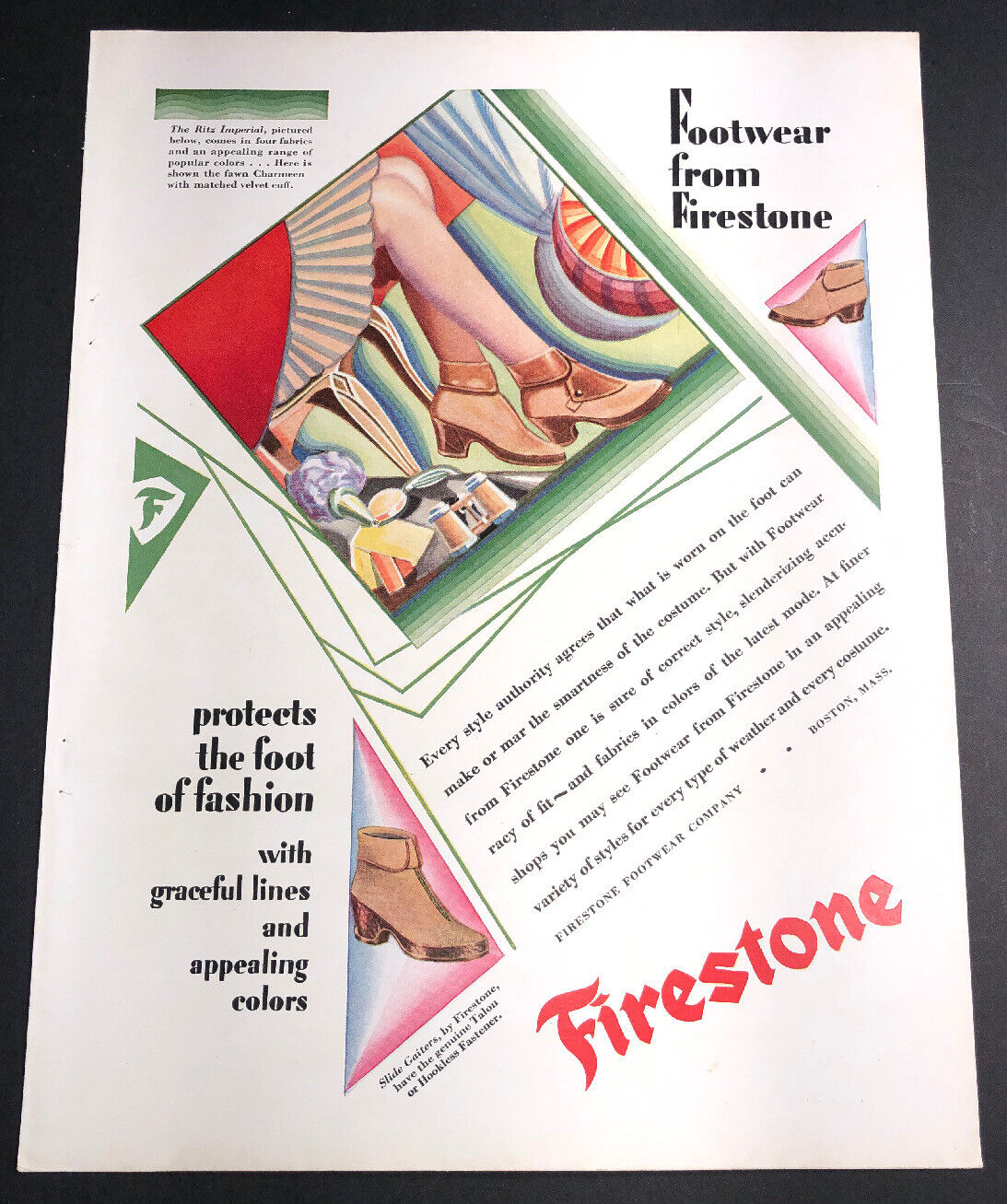 Art Deco Firestone Shoe Ad Sexy Pin Up  1920s Mauboussin Jewelry Reverse