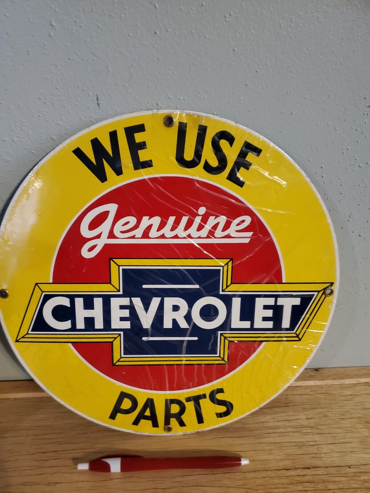 We Use Genuine Parts Chevrolet Service Sign Ande Rooney Porcelain AR1198 11 1/4\