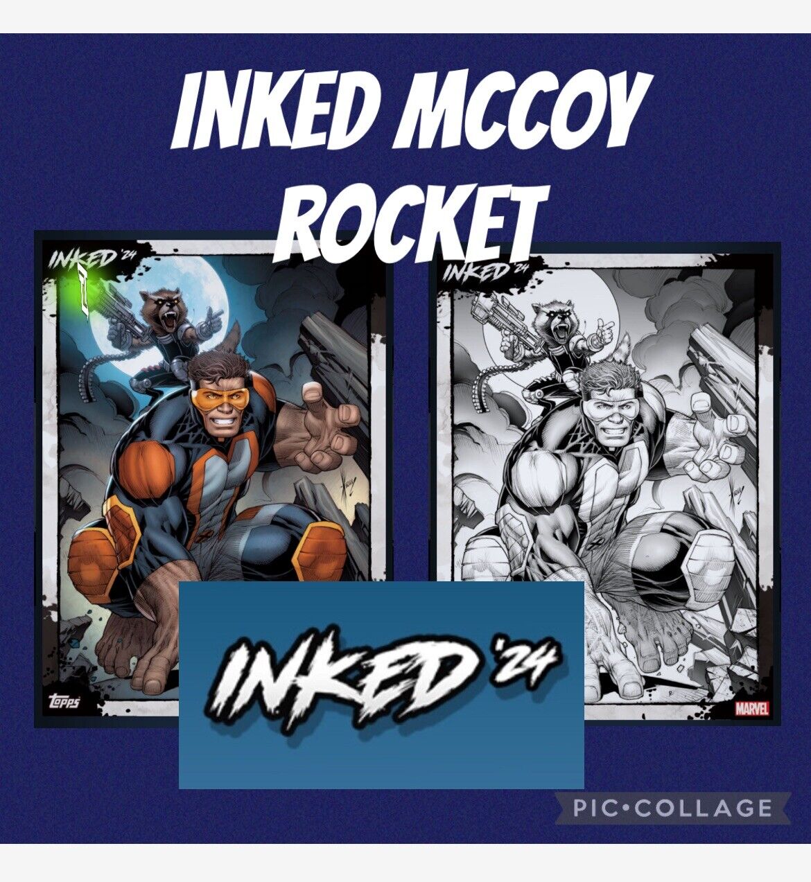 Topps Marvel Collect HANK MCCOY AND ROCKET INKED  1 color 1 b&w