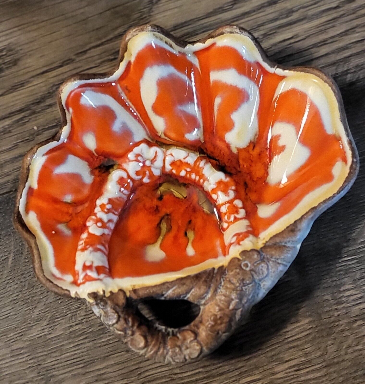 Vintage | Treasure Craft Pottery | Shell Trinket Dish•Ashtray | USA | Orange 