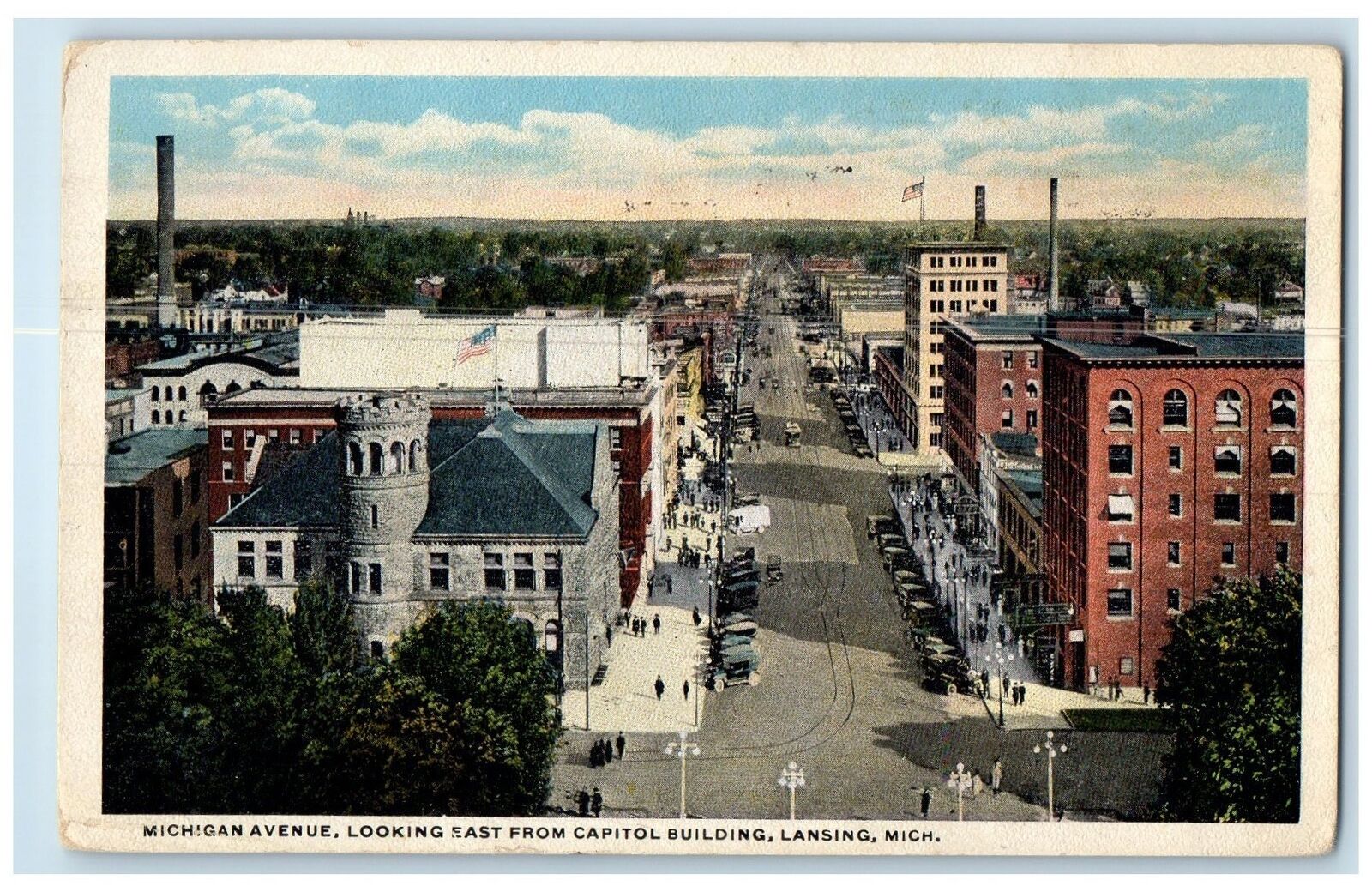 1918 Michigan Avenue From Capitol Building Lansing Michigan MI Posted Postcard
