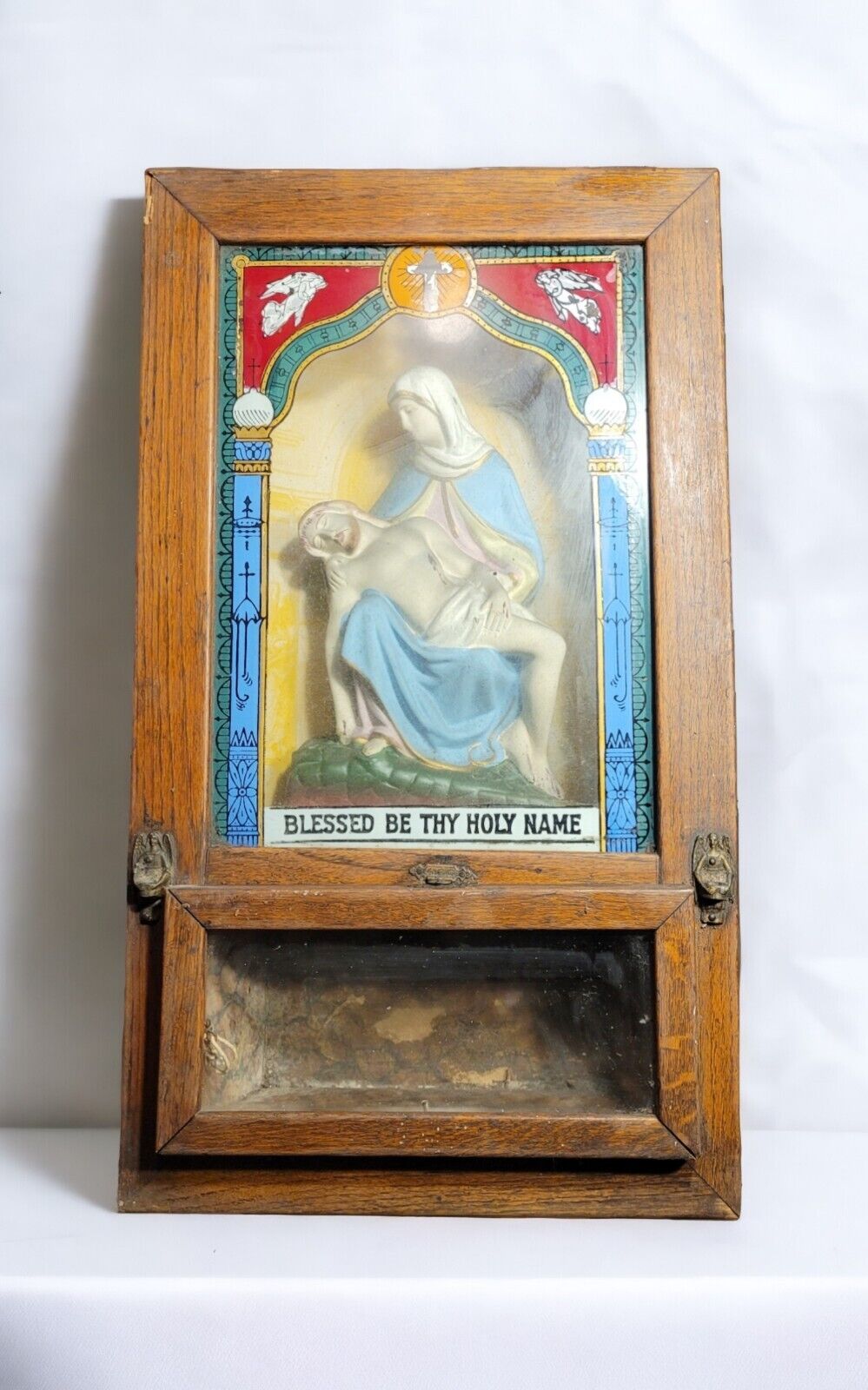 Antique Vaticum Catholic Pieta Shadow Box Altar Sick Call Last Rights