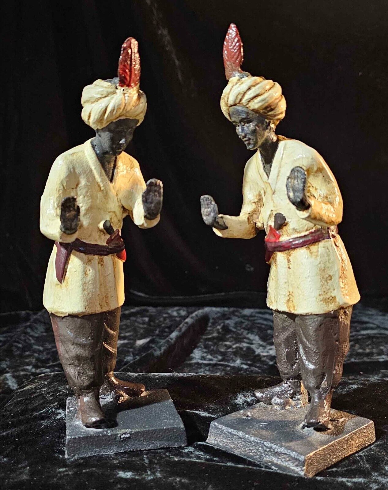 Cold Painted Bronze Blackamoor Statue Figures East India Men Bookends