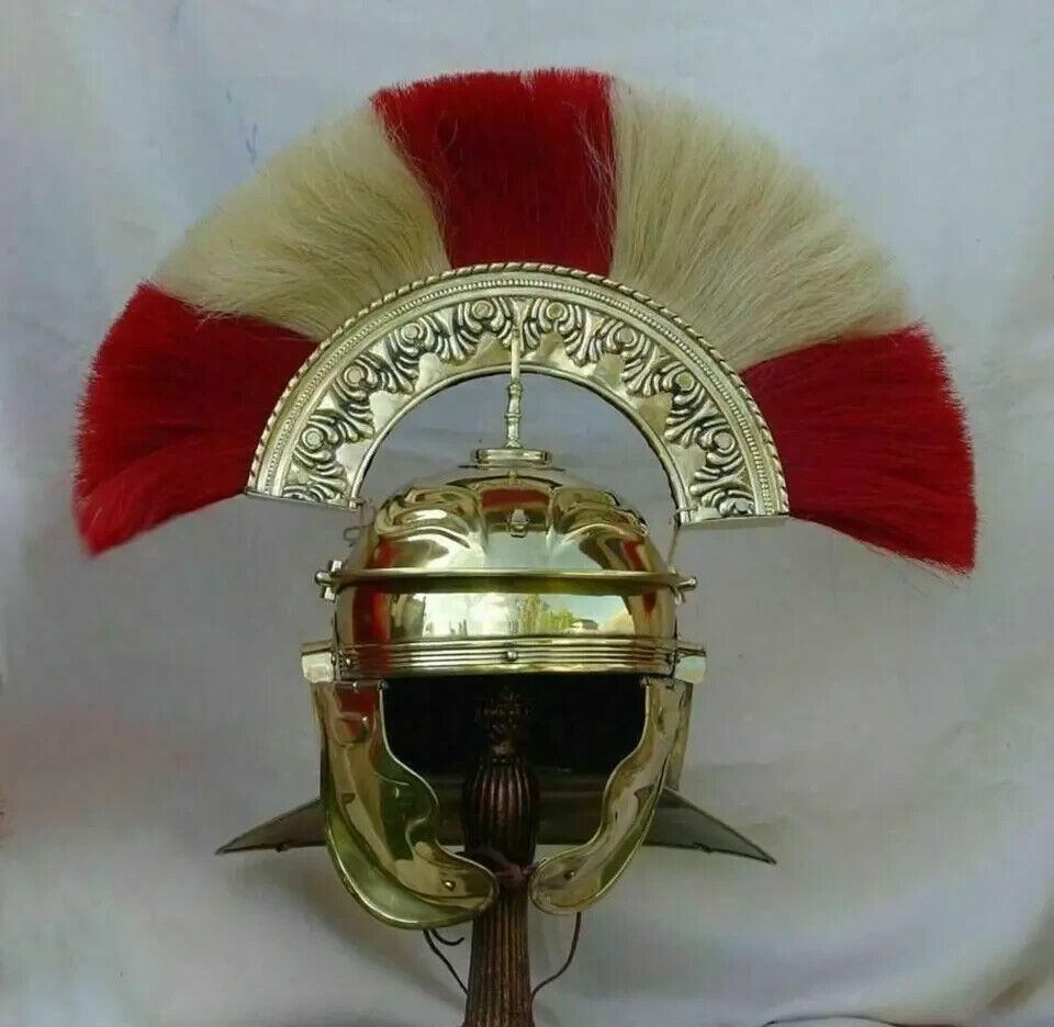 WEEKEND SALE 18 Guage Brass Medieval Knight Roman Centurion Helmet With Plume