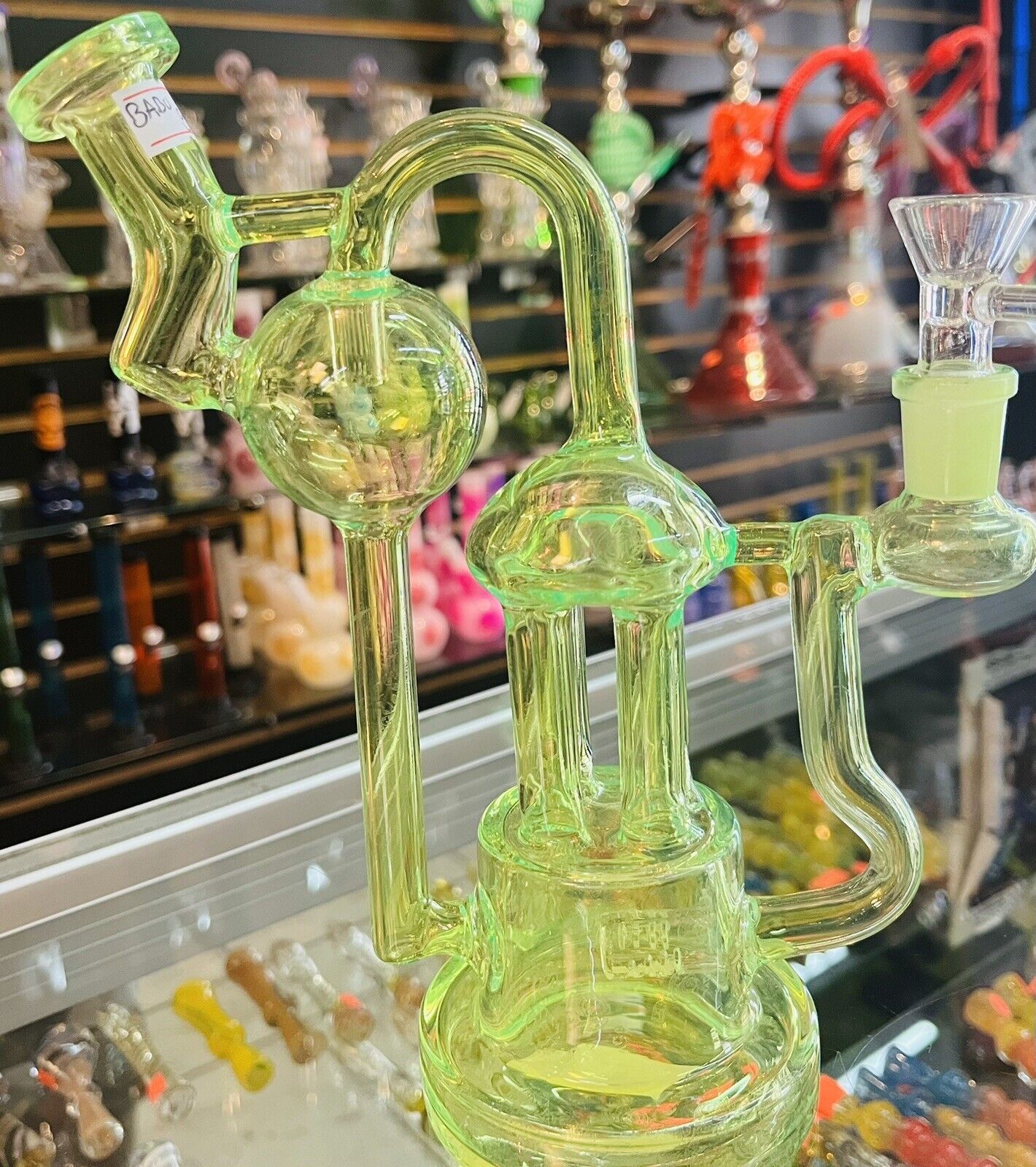 9” Babu Glass LIME Double Uptake Recycler Glass Water Pipe Bong Bowl USA GLASS