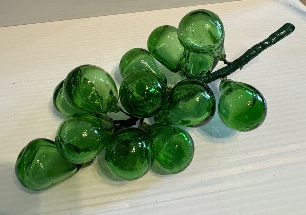 Vintage Wired Hand Blown Glass Green Grape Cluster Retro MCM 8.5”