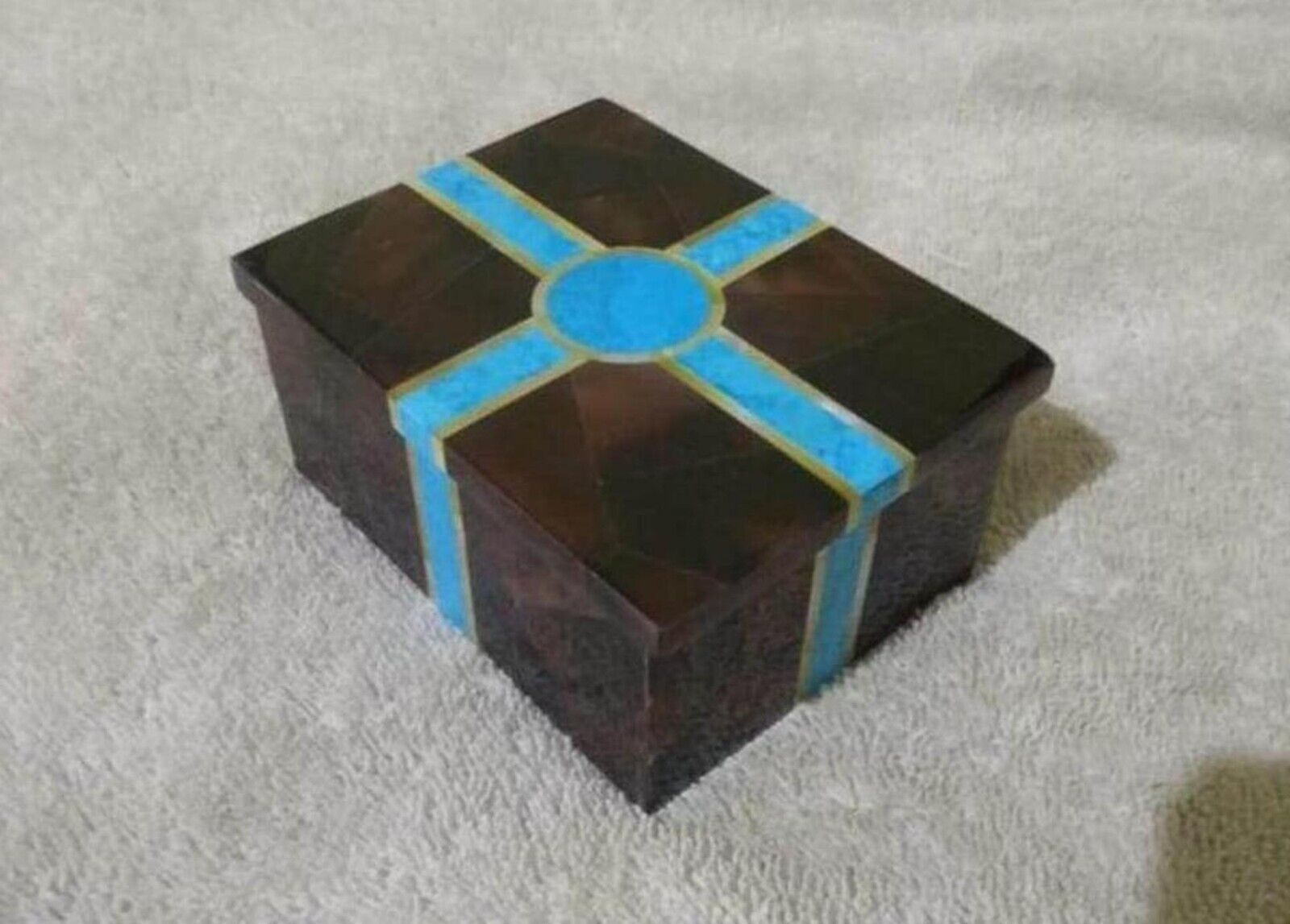 Rectangle Marble Jewelry Box Turquoise Stone Inlay Work Decorative Box for Home