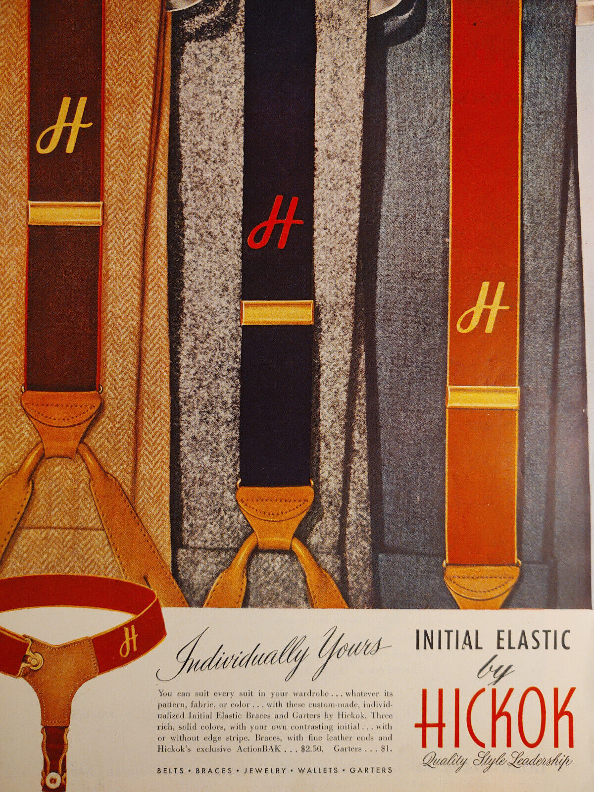 1947 Original Esquire Art Ad Advertisement Dobbs Hats Hickok Suspenders Braces