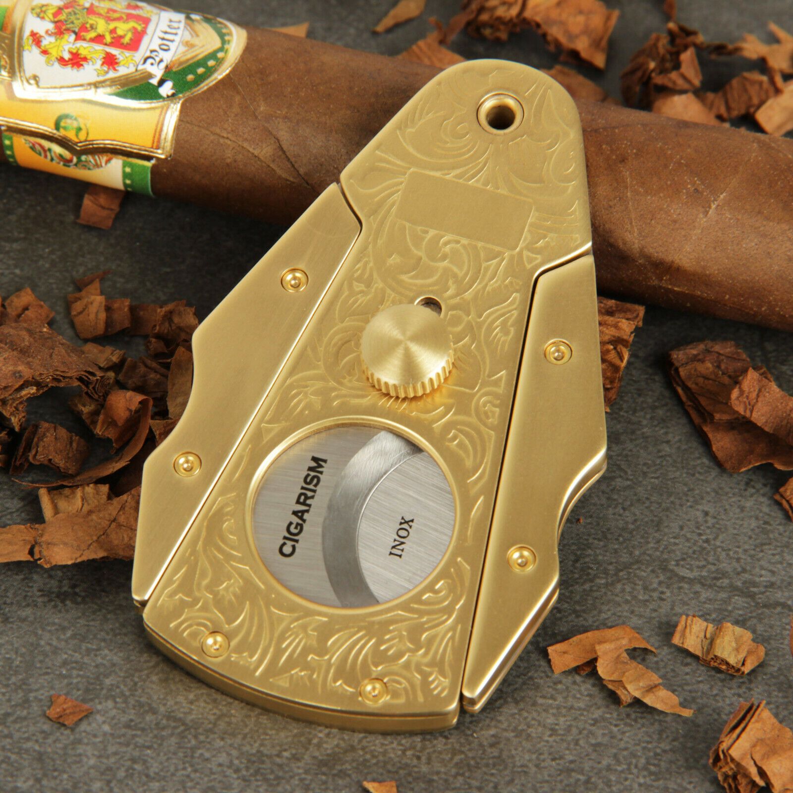 CIGARISM High-end Pure Copper Inox Dual Blades Carving Sharp Cigar Cutter