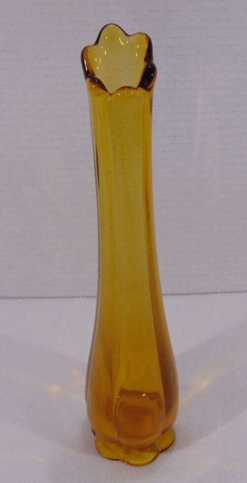 Vintage L E Smith 6 Pedal Honey Amber Glass Swung Vase 11.5\