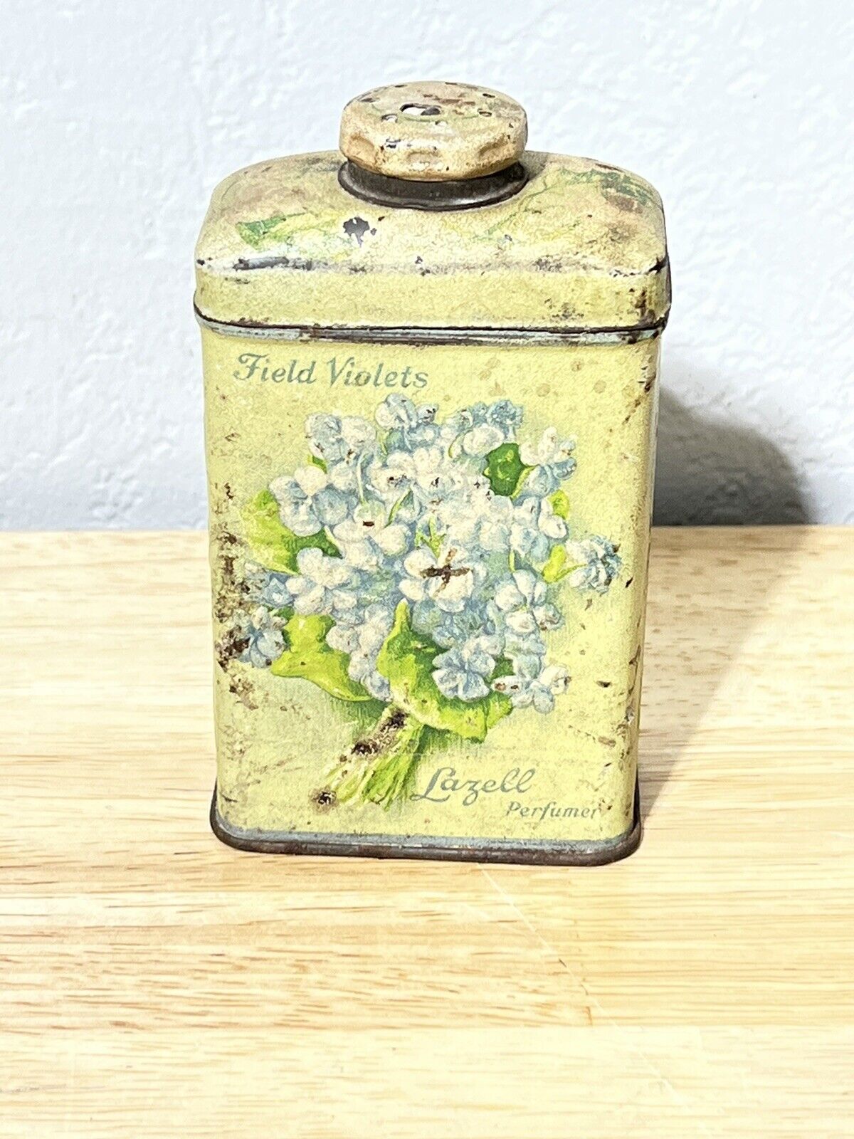 Antique Talcum Powder Tin Field Violets Lazell Perfumer Art