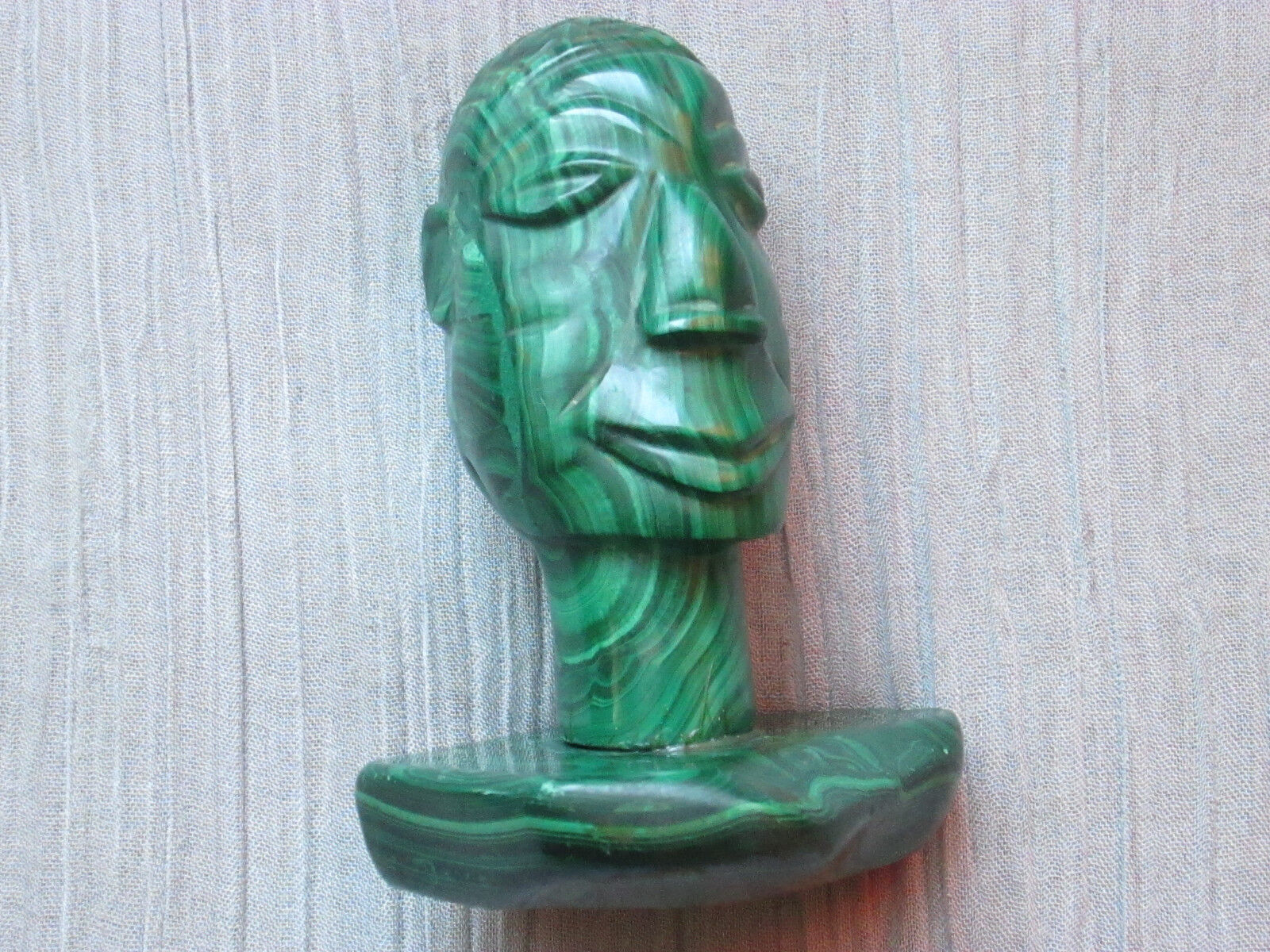 Hand Carved African Man Head Bust Heavy Green Malachite Sculpture Statue
