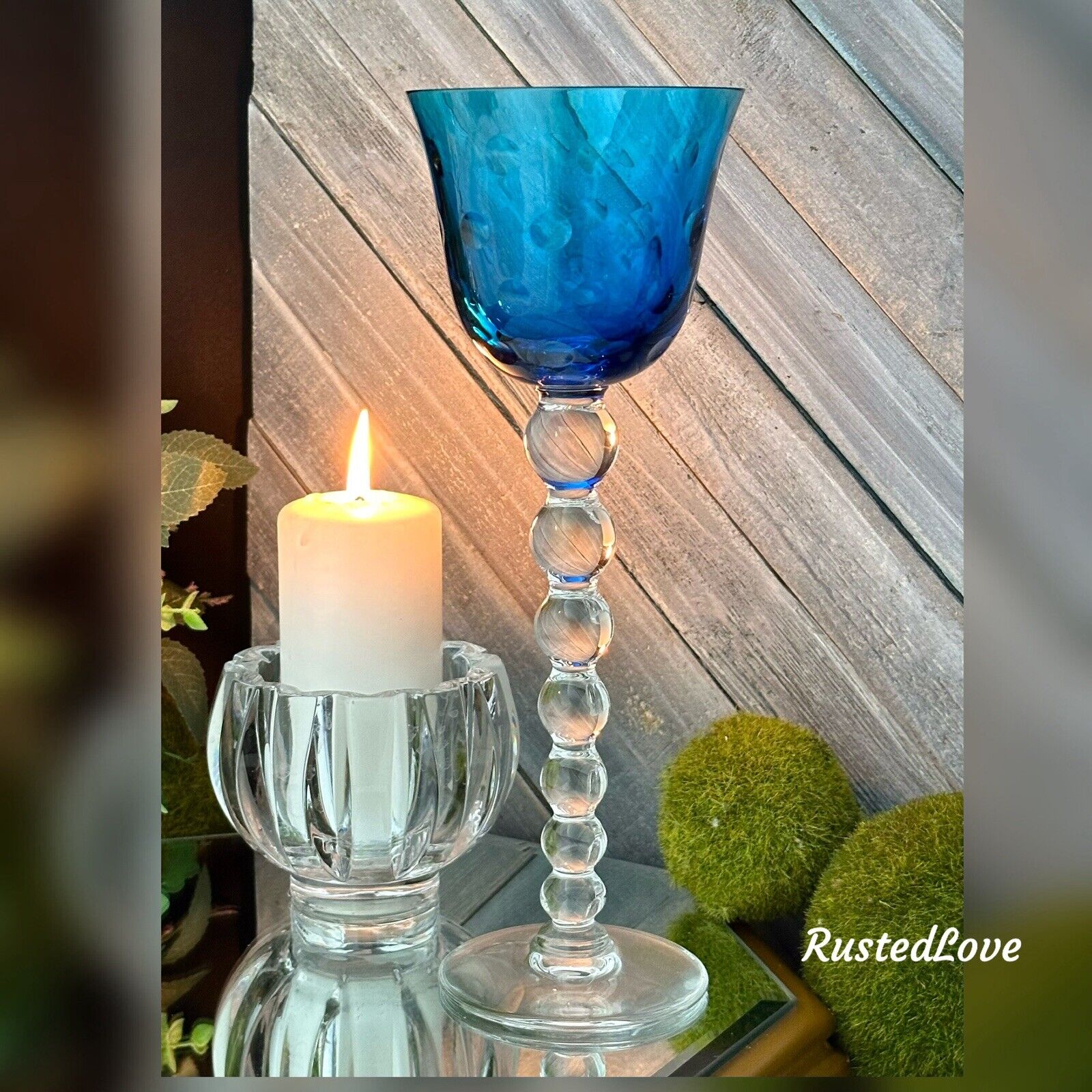 Sky Blue Bubbles by Saint Louis Wine Glass Vintage France Blown Glass 9 5/8\