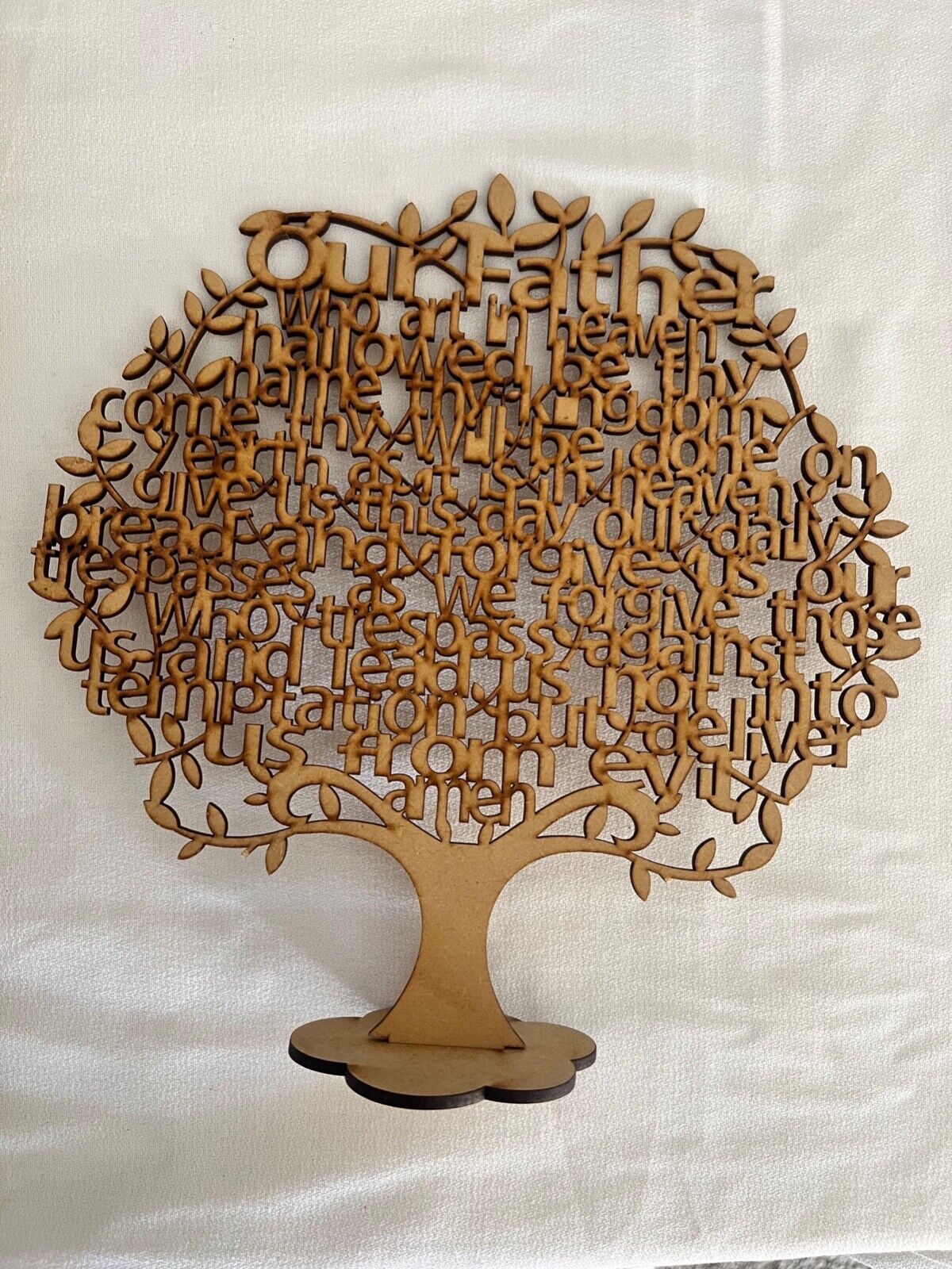 Lords Prayer Wood Tree 10inches long, wood color 