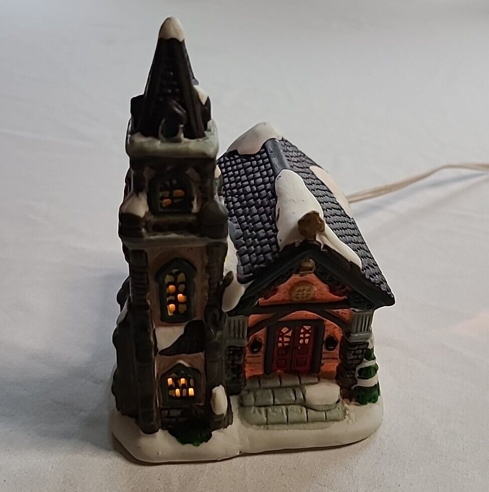 Vtg Christmas Decorative Ceramic Mold Village Lighted Church House Bell Tower