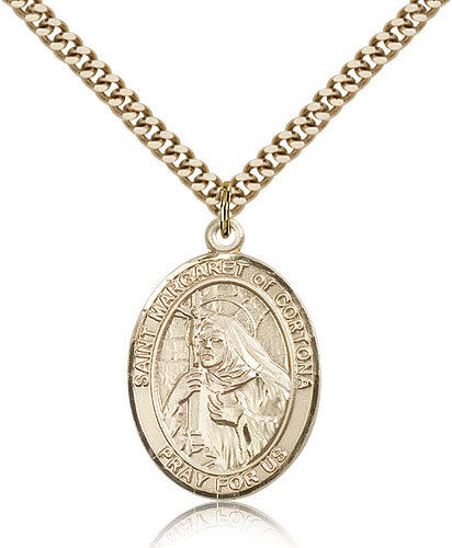 Saint Margaret Of Cortona Medal For Men - Gold Filled Necklace On 24 Chain -...