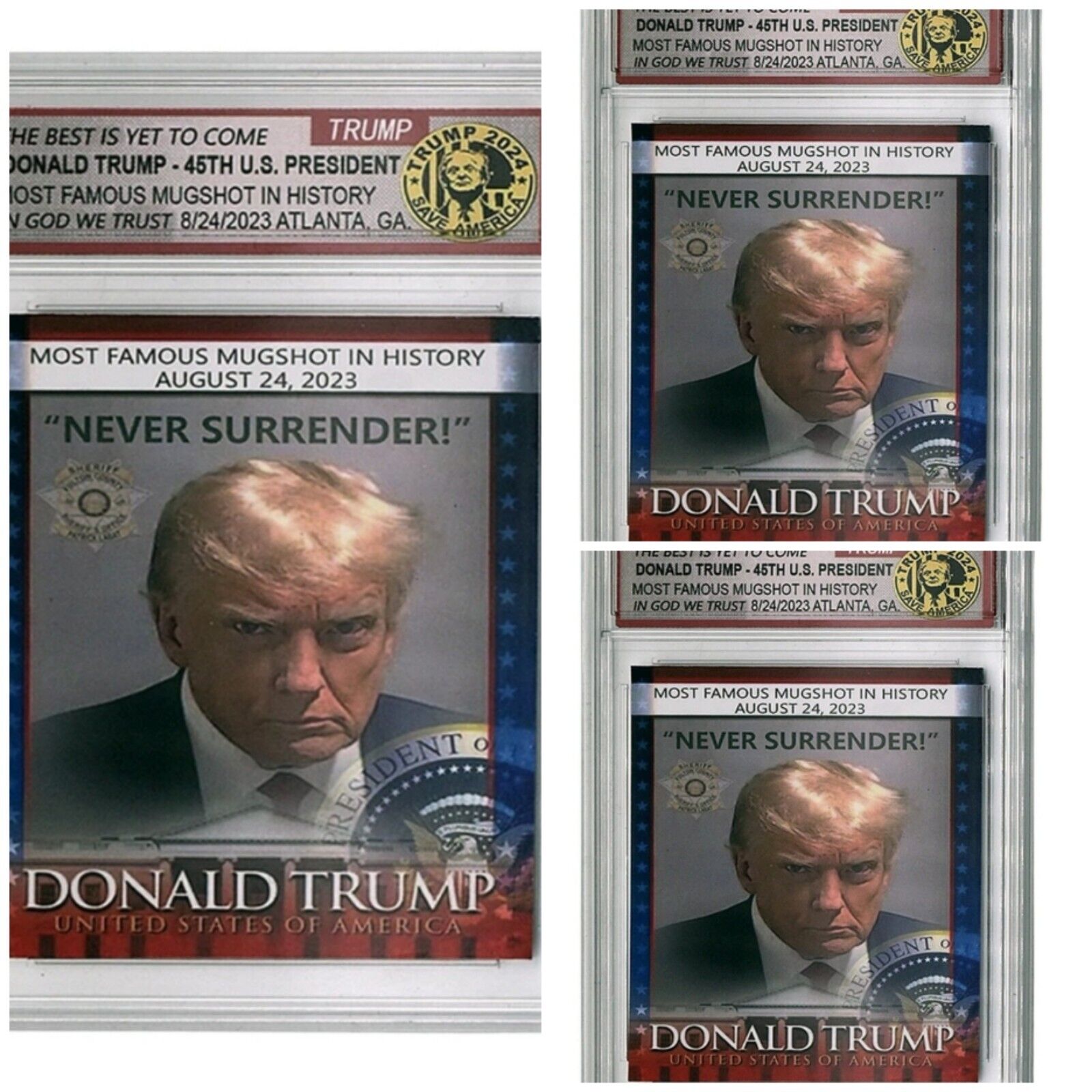 3 pc DONALD TRUMP 45th President MAGA MUGSHOT Photo Collectible Trading Card NEW