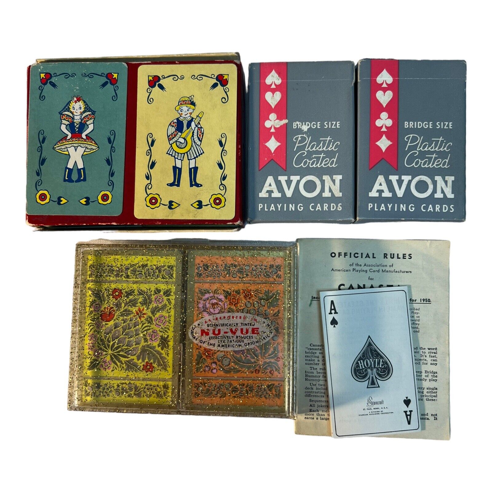 Vintage Playing Cards 2 /2 Decks Each, 2 Decks Avon 1 Unopened. Total 4 Boxes.