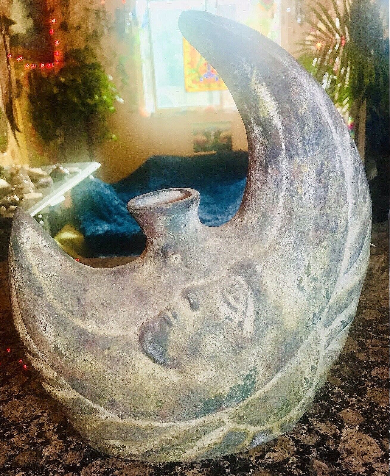Vintage Antiqued Terra Cotta Pieses Fish Moon Goddess Shape Spirited Home Vase