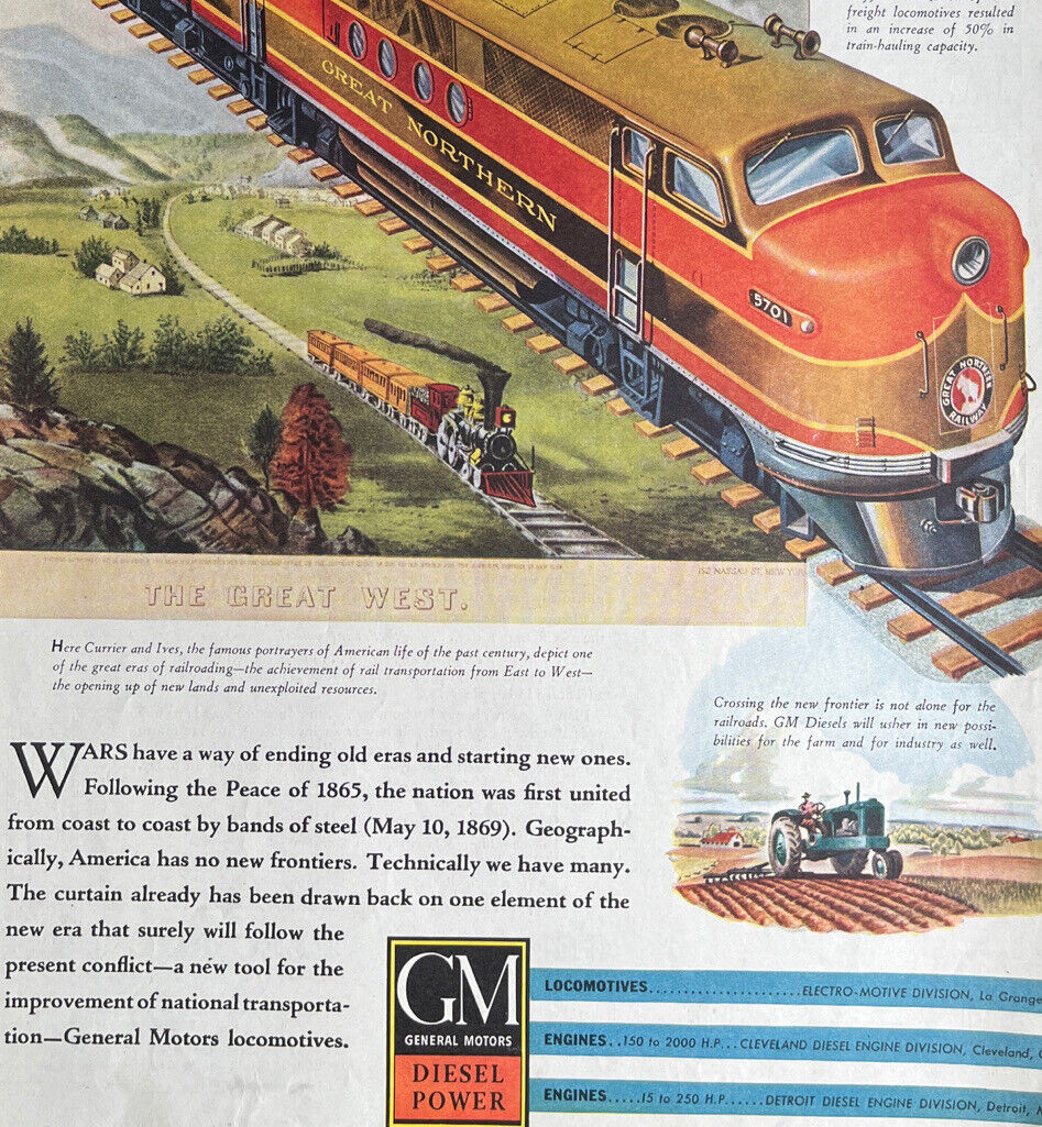 Vintage 1943 GM Diesel General Electric Saturday Evening Post Full Page Print Ad