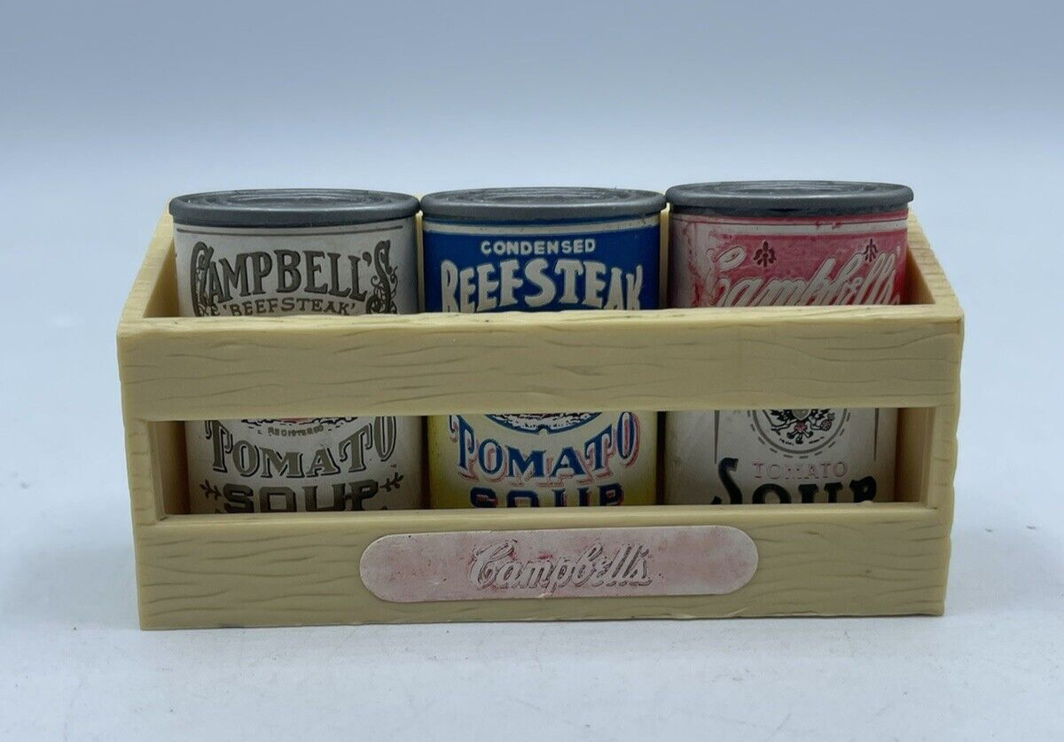 Vtg Campbell\'s Magnets Soup 4 Pc. Set 1995 Collector\'s Series Soups & Crate